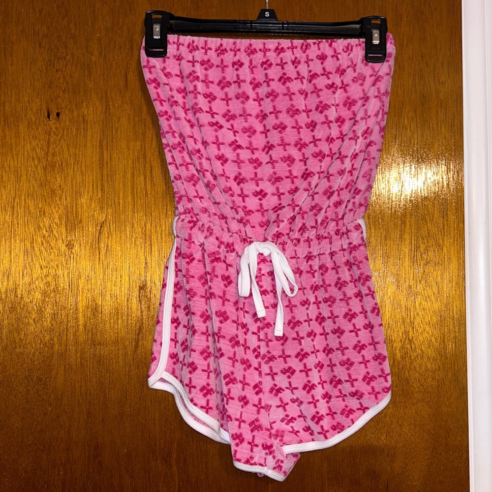 iets frans terry cloth beach cover up, strapless romper, size small